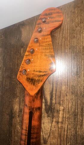 Gx-109 Hongtong Tiger Flame Maple Electric Guitar Neck Replacement 21 Frets Rub Red Glossy