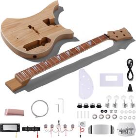 Leo Jaymz 744759525741 Diy Electric Bass Guitar Kits - Roasted Ash Wood Body Maple Neck And