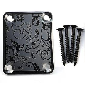 Ovsal R-1002-fs-bk Stainless Steel Engraved Electric Guitar Neck Plate 4-bolt Square Joint