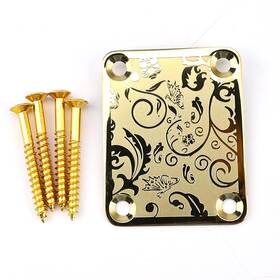 Ovsal R-1002-fs-gd Stainless Steel Engraved Electric Guitar Neck Plate 4-bolt Square Joint
