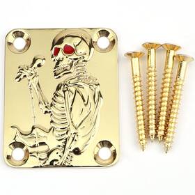 Ovsal R-1002-rf-mic-gd Skull Crooner Electric Guitar Neck Plate Zinc Alloy 4-bolt Rectangle Joi