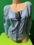 Lucky Brand Blue Top - Small Tie String Keyhole Neck Sheer Sleeves Nwt. Fixed Price $39.00.