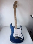 Squier Stratocaster Electric Guitar Blue Maple Neck W/gig Bag & Cable. Fixed Price $250.00.