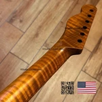 V-shaped Roasted Flame Maple Neck Telecaster Fits Warmoth Fender Vstme. Fixed Price $209.00.