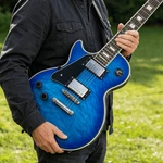 Left Handed Electric Guitar Chrome Hardware Custom Blue Flame Maple Top 6 String. Fixed Price $195.00.
