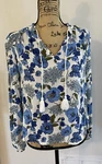 Lucky Brand Top Blouse Blue Floral Long Sleeve Neck Small String Tassels. 362. Fixed Price $15.00.